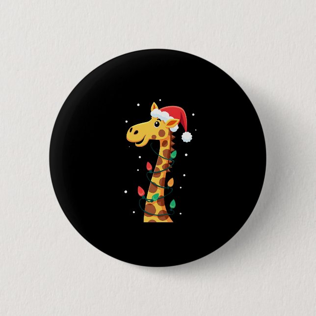 Weihnachts Giraffe Weihnachtsmannmütze Lights Gira Button (Vorderseite)