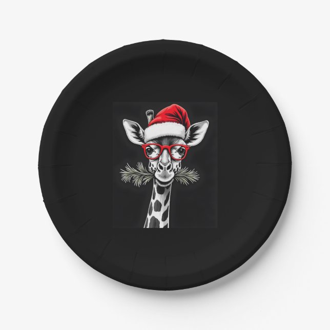 Weihnachts-Giraffe Weihnachtsmannmütze Pajama-Gesc Pappteller (Vorderseite)