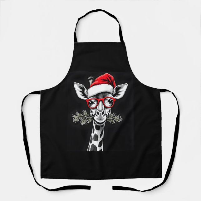 Weihnachts-Giraffe Weihnachtsmannmütze Pajama-Gesc Schürze (Vorderseite)