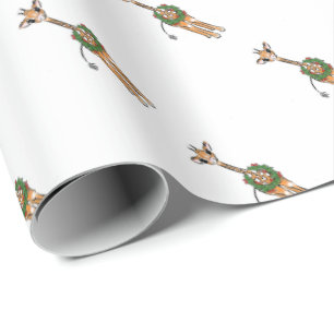 Weihnachts-Giraffen, Rot-Grün-Holly-Kranz Geschenkpapier