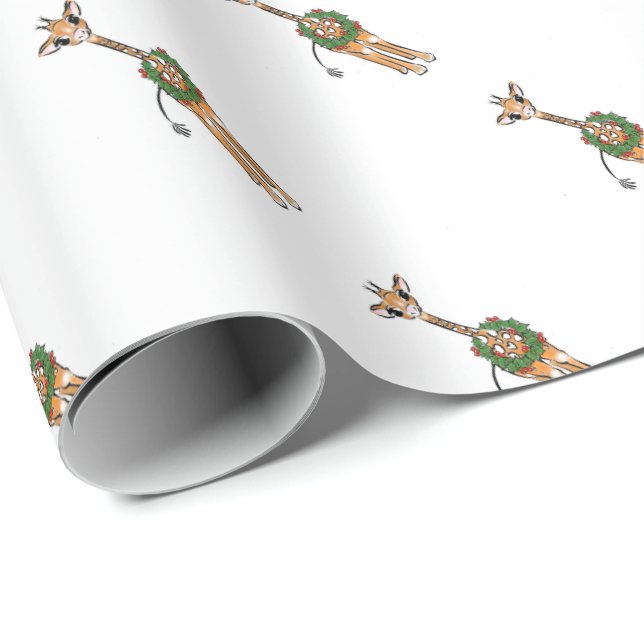 Weihnachts-Giraffen, Rot-Grün-Holly-Kranz Geschenkpapier (Rolleneckpunkt)