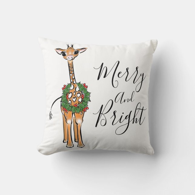 Weihnachts-Giraffen, Rot-Grün-Holly-Kranz Kissen (Vorderseite)