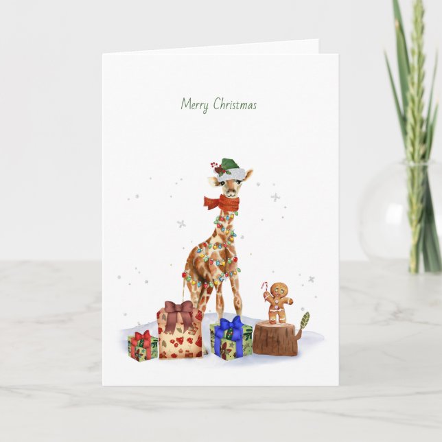 Weihnachts-Giraffenkarte Feiertagskarte (Vorderseite)