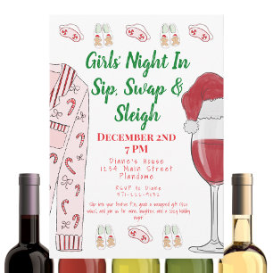 Weihnachts-Girls-Night-Geschenktausch PJs Wein Einladung