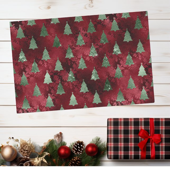 Weihnachts-Glam-Foil Look Red Green Sparkle Trees Seidenpapier (Von Creator hochgeladen)