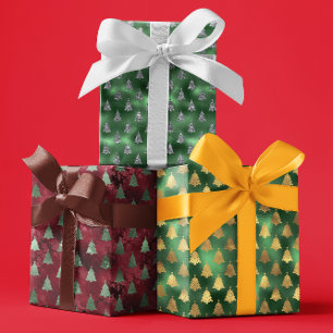 Weihnachts-Glamour-Folie Metallischer Glitter Bäum Geschenkpapier Set