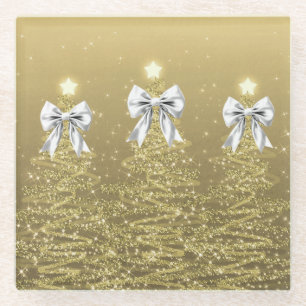 Weihnachts-Glanzbäume Gold Falsches Silberband  Glasuntersetzer