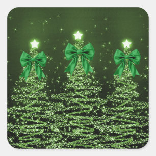 Weihnachts-Glanzbäume Grün Falsche Schleife Quadratischer Aufkleber