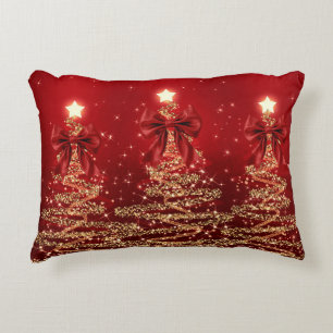 Weihnachts-Glanzbäume Rot Gold Falsche Schleife Dekokissen