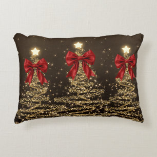 Weihnachts-Glanzbäume Rot Gold Falsche Schleife Dekokissen