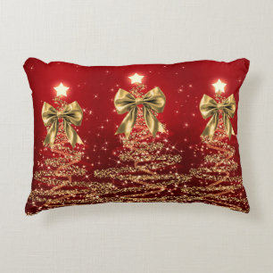 Weihnachts-Glanzbäume Rot Gold Falsche Schleife Dekokissen