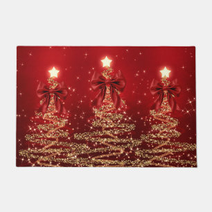 Weihnachts-Glanzbäume Rot Gold Falsche Schleife Fußmatte