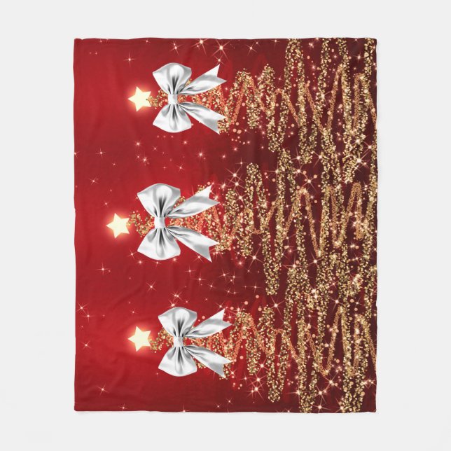 Weihnachts-Glanzbäume Rot Gold Silber Bogen Fleecedecke (Vorderseite)