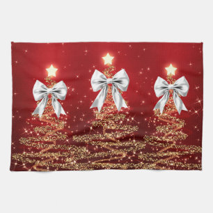 Weihnachts-Glanzbäume Rot Gold Silber Bogen Geschirrtuch