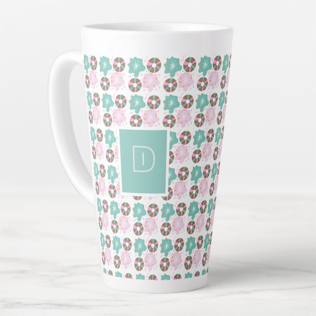 Weihnachts-Glasur-Donuts Rosa Kritzeleien Initial Milchtasse (Linke Ecke)