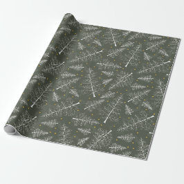 Weihnachts-Glimmer: Weiße Pines auf Olive Green Geschenkpapier