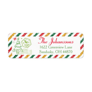 Weihnachts-Glitter Vintage-Luftpost-Rücksendeadres
