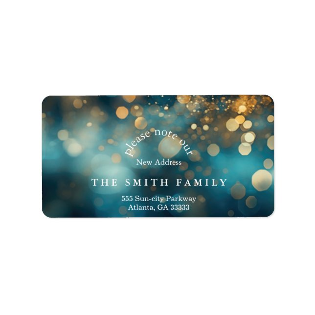 Weihnachts-Glitzer Bokeh neue Adresse Adressaufkleber (Vorne)
