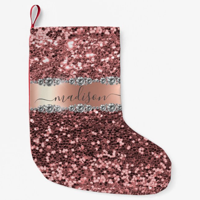 Weihnachts-Glitzer Diamond Glam Pink Personalisier Kleiner Weihnachtsstrumpf (Vorderseite)