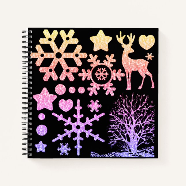 Weihnachts-Glitzer glänzende Nachbildung Elemente  Notizbuch (Vorderseite)