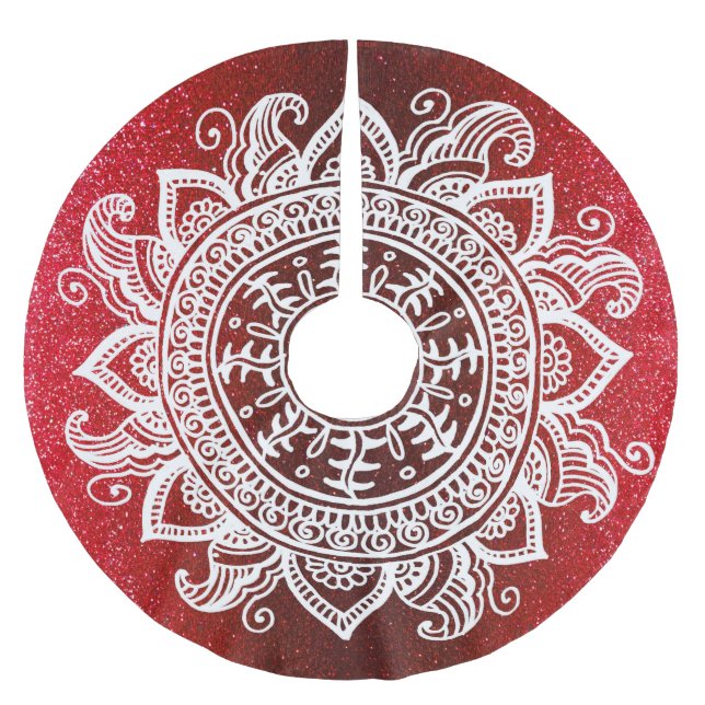 Weihnachts-Glitzer Santa Mandala Schneeflocke Polyester Weihnachtsbaumdecke (Vorderseite)