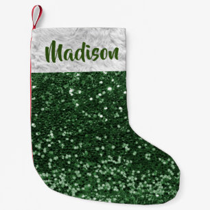 Weihnachts-Glitzer Sequin Glam Green Personalisier Kleiner Weihnachtsstrumpf