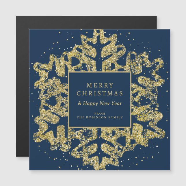 Weihnachts-Glitzer Snowflake Corporate Navy Magnetkarte (Vorne/Hinten)