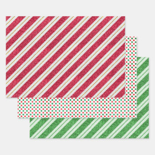 Weihnachts-Glitzer-Streifen und Polka-Dots-Set von Geschenkpapier Set