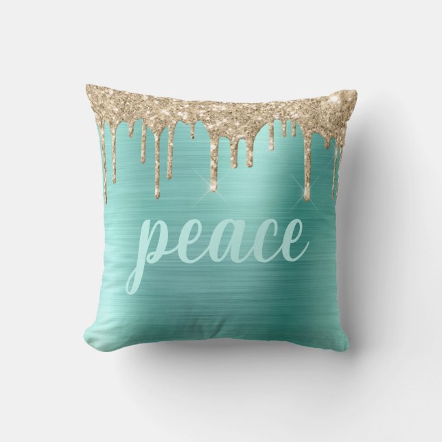 Weihnachts-Glitzer Tropfen Aquamarin Typografie Me Kissen (Vorderseite)