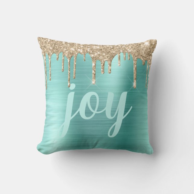Weihnachts-Glitzer-Tropfen Aquamarine Metallic-Typ Kissen (Vorderseite)
