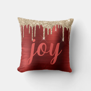 Weihnachts-Glitzer-Tropfen Red Metallic Typografy Kissen