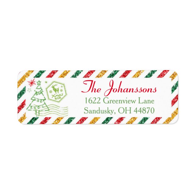 Weihnachts-Glitzer Vintage Rücksendeadresse (Vorne)
