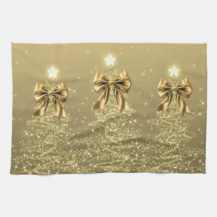 Weihnachts-Glitzerbäume Gold-falsche Schleife Geschirrtuch