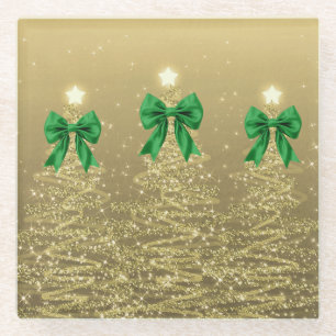 Weihnachts-Glitzerbäume Gold mit falscher grüner S Glasuntersetzer