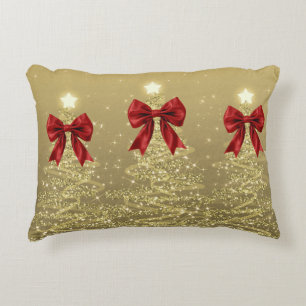 Weihnachts-Glitzerbäume Gold mit falscher roter Sc Dekokissen