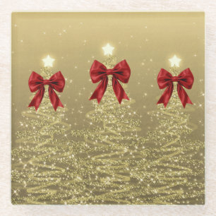 Weihnachts-Glitzerbäume Gold mit falscher roter Sc Glasuntersetzer