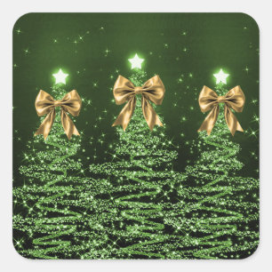 Weihnachts-Glitzerbäume Grün mit falscher Goldschl Quadratischer Aufkleber