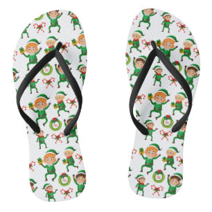 Weihnachts-glücklicher Elf mit Geschenk Muster Flip Flops