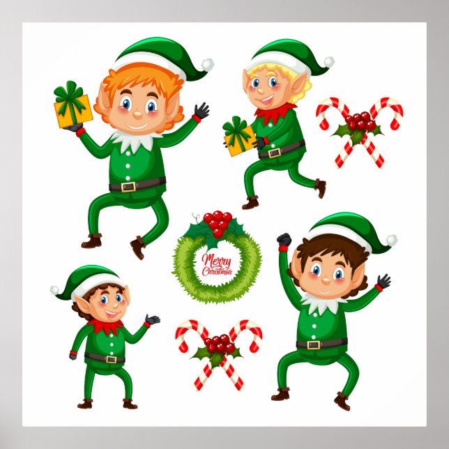 Weihnachts-glücklicher Elf mit Geschenk Muster Poster (Vorne)