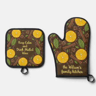 Weihnachts-Glühwein würzig Braune Schokolade Ofenhandschuh & Topflappen-Set