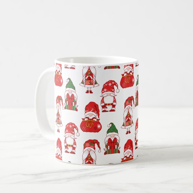 Weihnachts-Gnom-Geschenk- & Sack-Muster Kaffeetasse (Vorderseite Links)