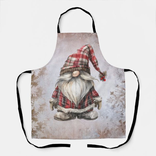 Weihnachts-Gnom mit roter Karomütze Schürze (Vorderseite)