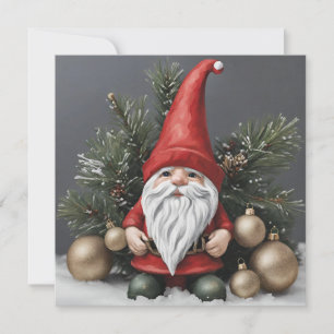 Weihnachts-Gnom mit Weihnachtsdekorationen Feiertagskarte