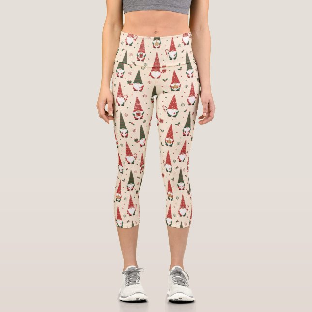 Weihnachts-Gnom-Parteimuster Capri Leggings (Vorderseite)