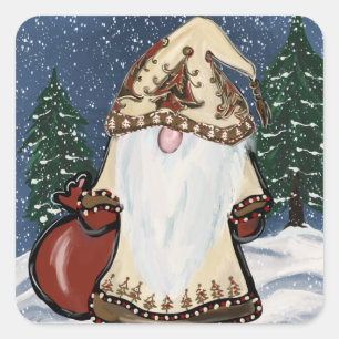 WEIHNACHTS-GNOM QUADRATISCHER AUFKLEBER