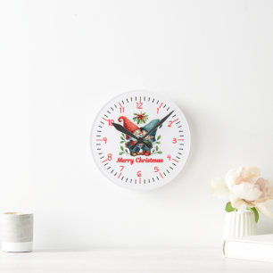 Weihnachts-Gnom-Umarmen-Taschenuhr Runde Wanduhr