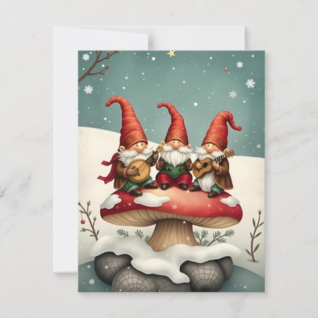 Weihnachts-Gnomaden im Mushroom Feiertagskarte (Vorderseite)