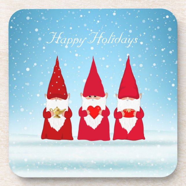 Weihnachts-Gnome auf Hellblau Getränkeuntersetzer (Vorderseite)