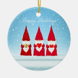 Weihnachts-Gnome auf Hellblau Keramik Ornament