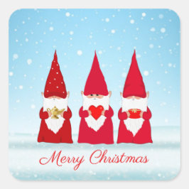 Weihnachts-Gnome auf Hellblau Quadratischer Aufkleber